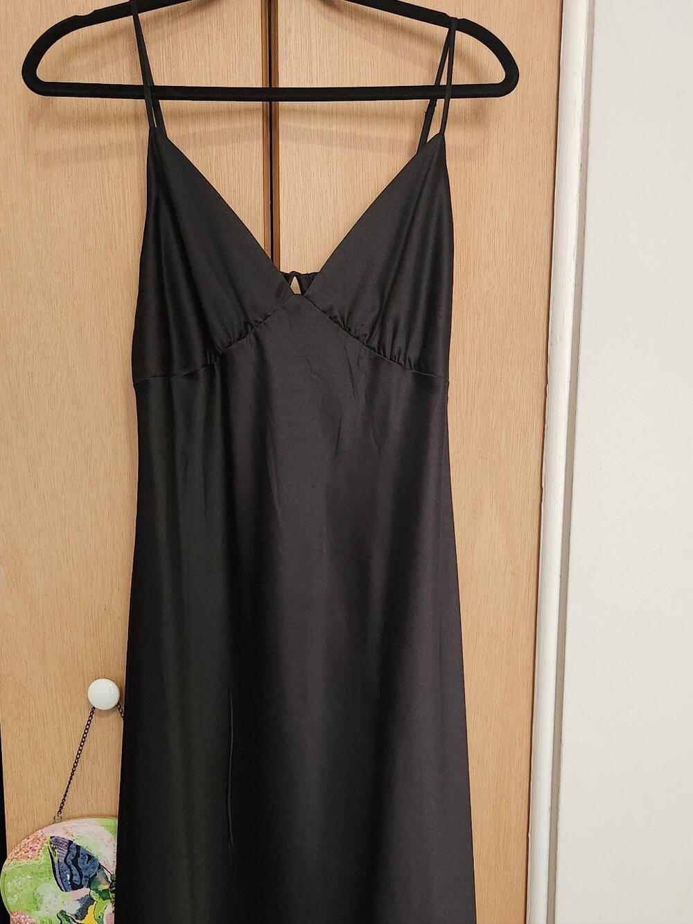 Black Satin V-Neck Slip Dress